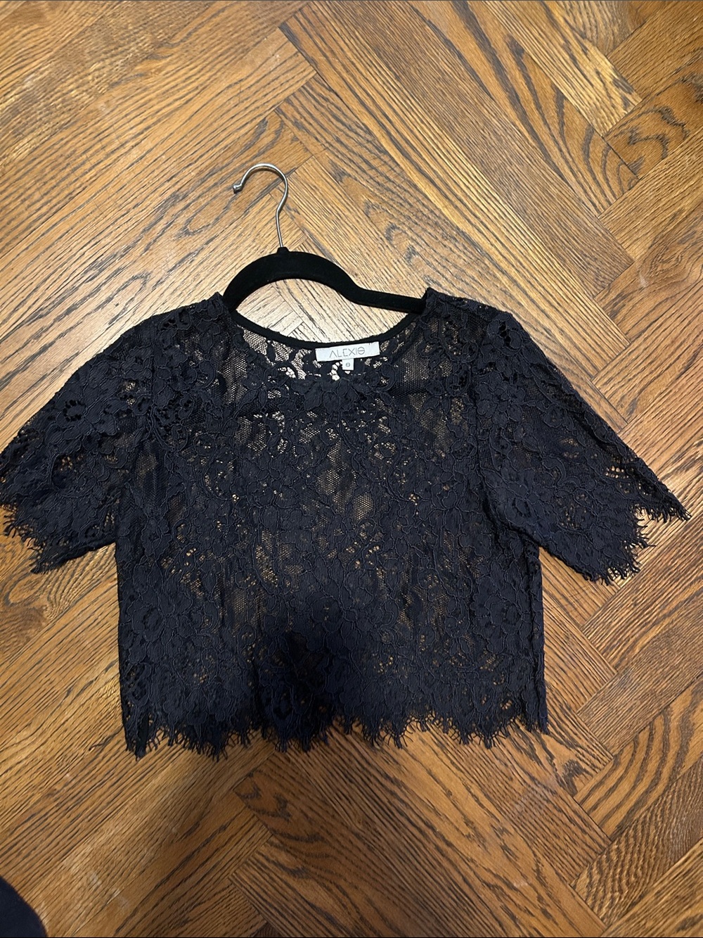 Alexis Black Floral Lace Cropped Top